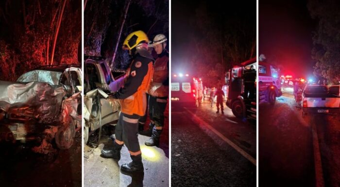 Acidente entre picape e caminhonete batem de frente deixa uma morte em Irupi Crédito: Corpo de Bombeiros