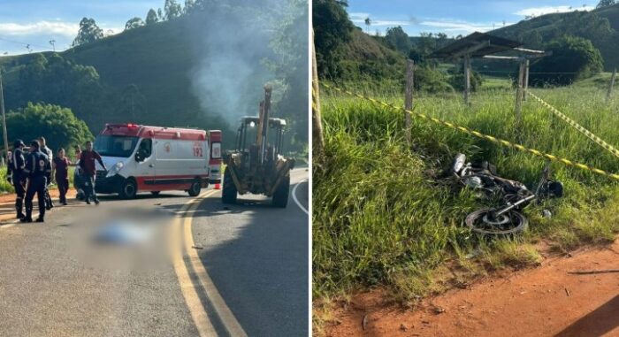 Motociclista morreu após acidente com retroescavadeira no Caparaó Crédito: Divulgação/Polícia Militar
