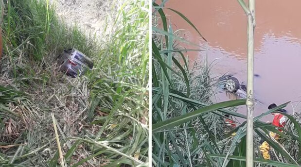 Carro com família cai em rio após batida na BR-116 e mata pai e dois filhos em Inhapim — Foto: Reprodução