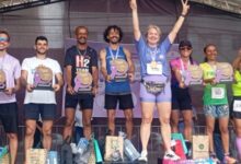 Pódio do evento "Corra por elas" contou com os cinco melhores tempos das prova de 5 km nas categorias masculino e feminino (Crédito: Divulgação / TJMG)